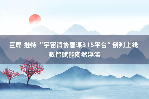 巨屌 推特 “宇宙消协智谋315平台”剖判上线 数智赋能陶然浮滥
